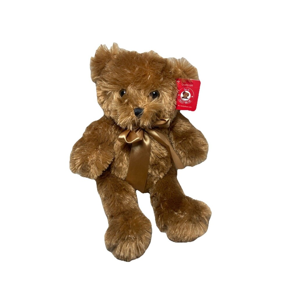 Ms Teddy Bear 15 in Plush with Gold Bow Sitting Stuffed Animal with Tag